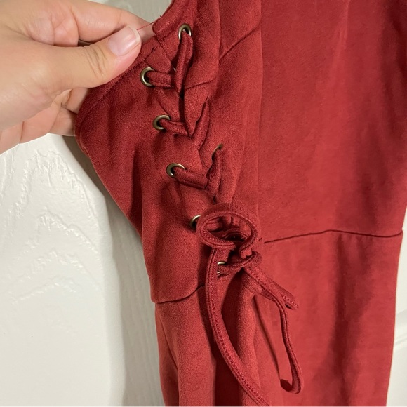 Burnt orange Forever 21 velvet dress with ties on side and top. - Picture 5 of 10